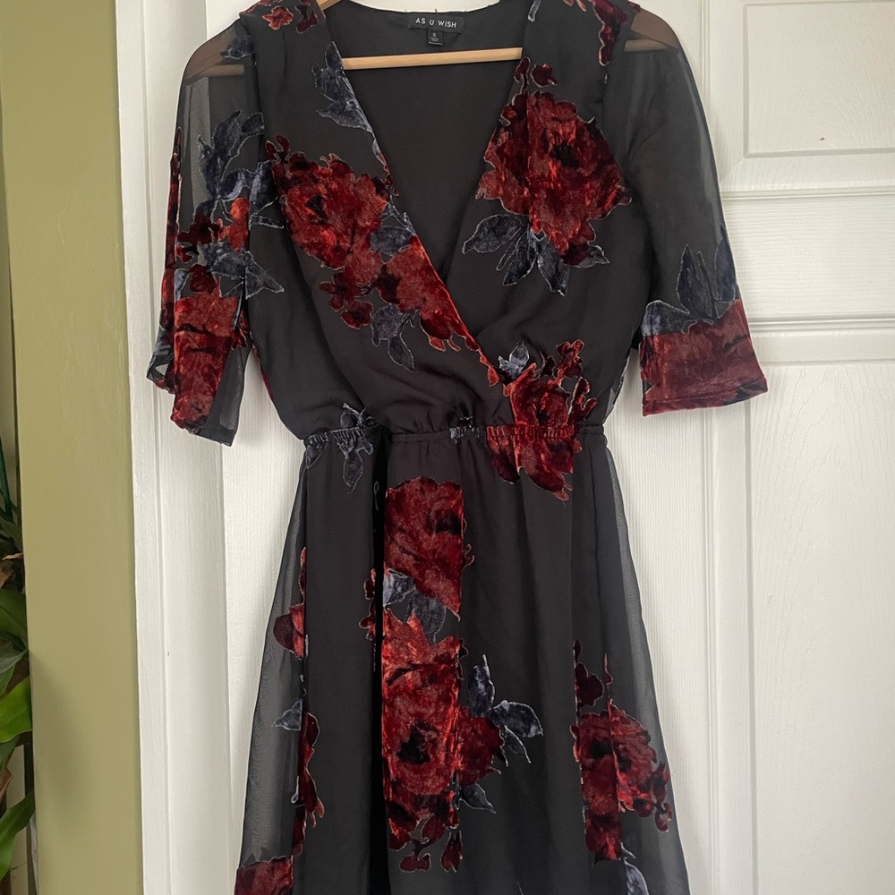 As U Wish Black and Red Flutter Sleeve Sundress